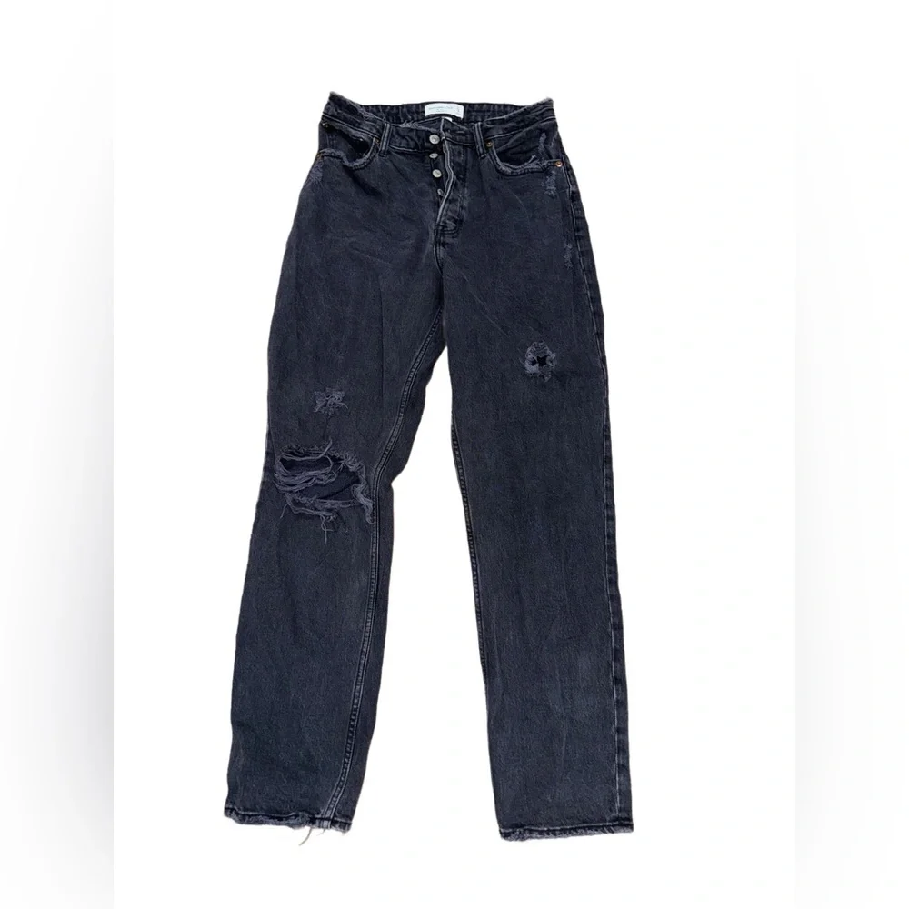 Abercrombie & Fitch Size 27/4R Curve Love High Rise Dad Jeans Black Distressed